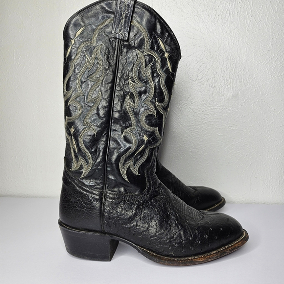 Tony Lama Black Smooth Ostrich Western Boots Men's 8 EE Double Wide - Picture 3 of 12